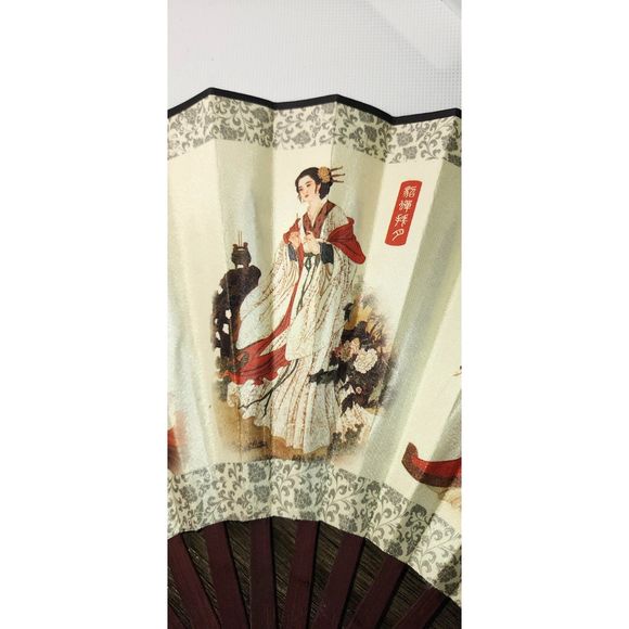 Authentic Wooden Chinese Silk Folding Hand Fan - Picture 5 of 9